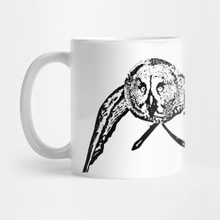 Owl in flight, black and white Mug